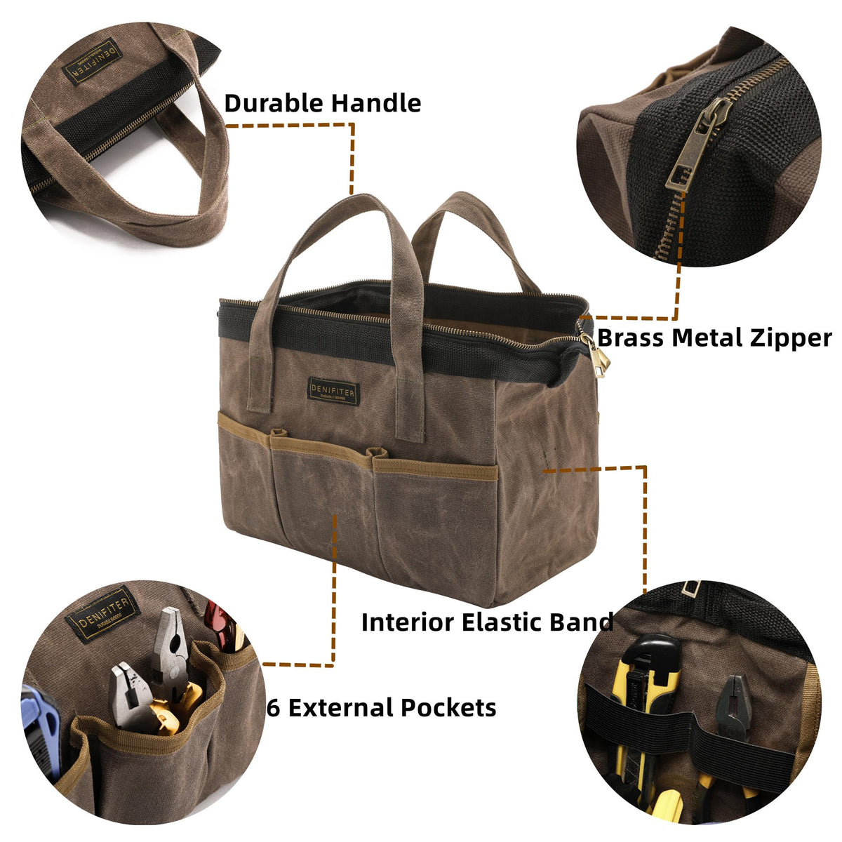 Denifiter tool bag padded handle reduces hand fatigue during transport.