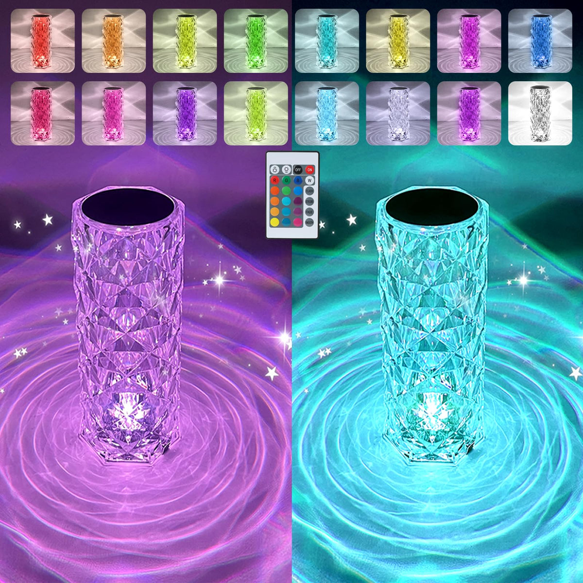Deogos 2-pack crystal rose table lamp with ambient color options