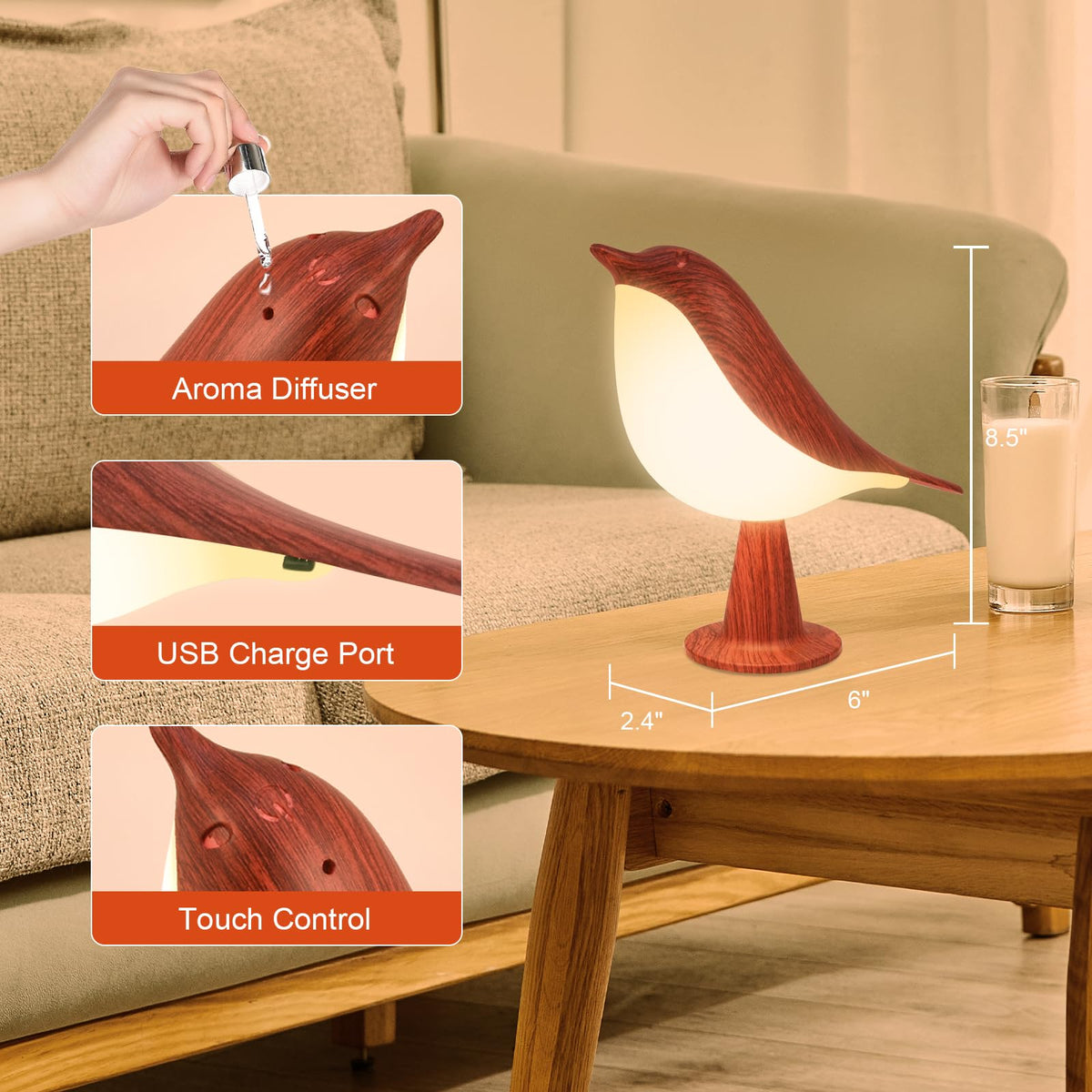 Ring-hanging option for versatile Deogos bird lamp placement