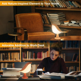 Deogos bird lamp showing tap-to-change temperature feature
