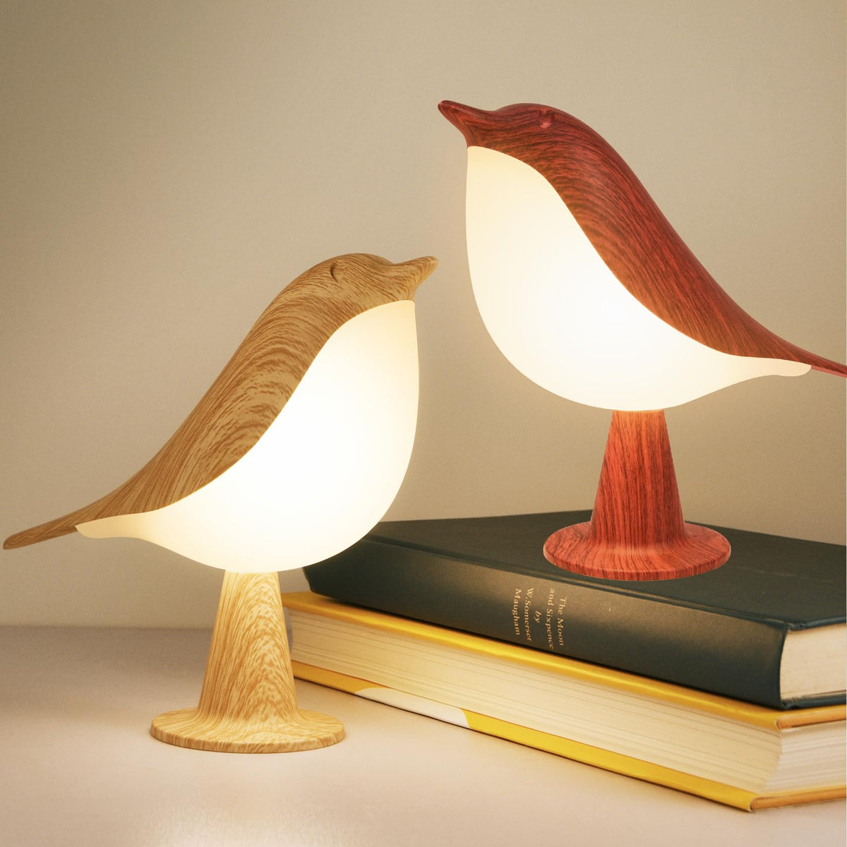 Deogos bird lamp wood tone bedside light with warm glow