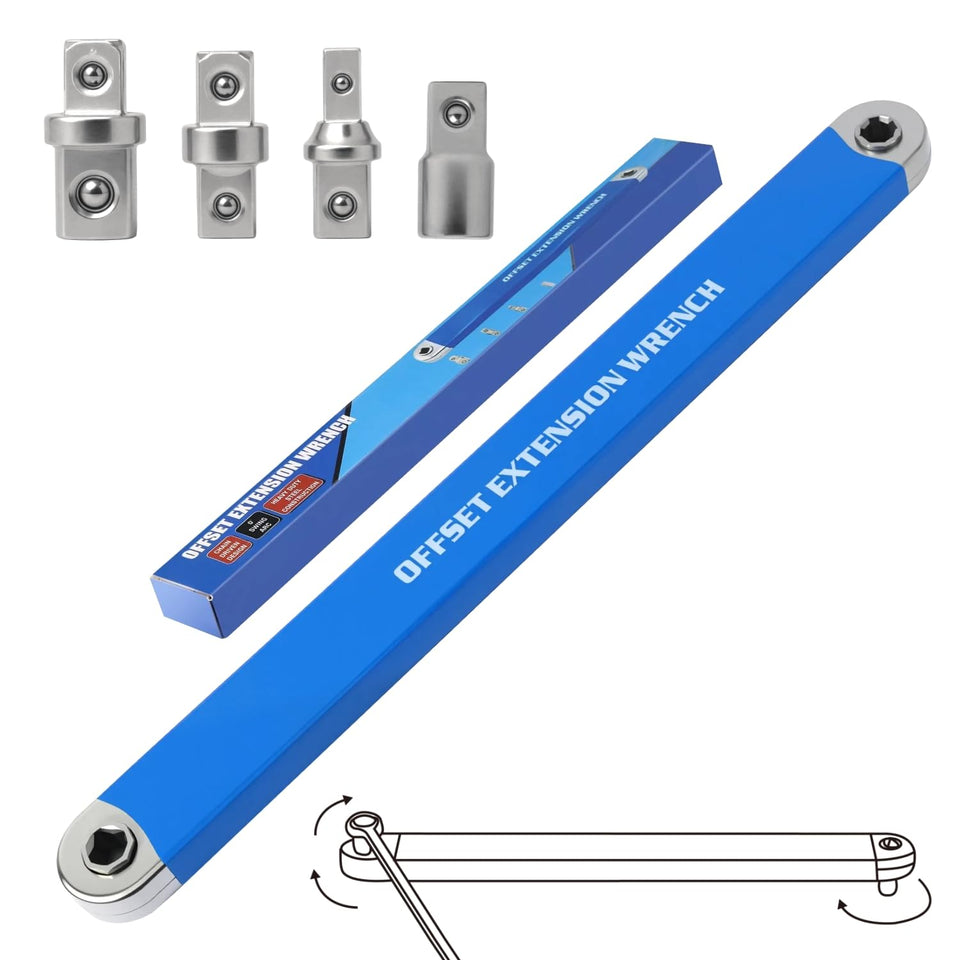 DEPOTA offset extension wrench reaches fasteners in tight spaces for automotive work.