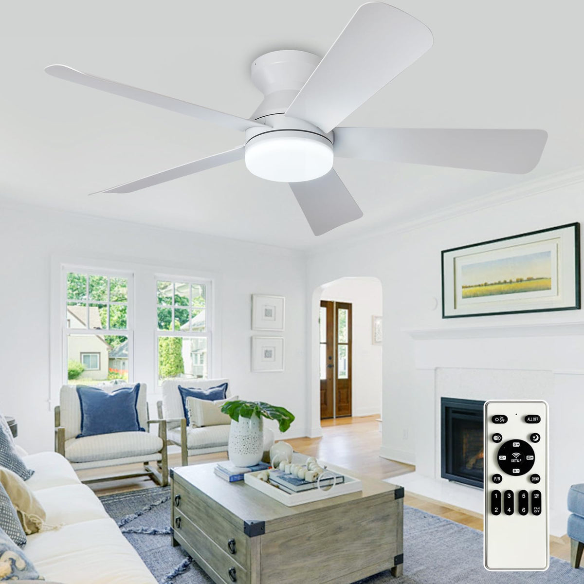 Depuley 42-inch ceiling fan light for indoor-outdoor spaces with broad airflow
