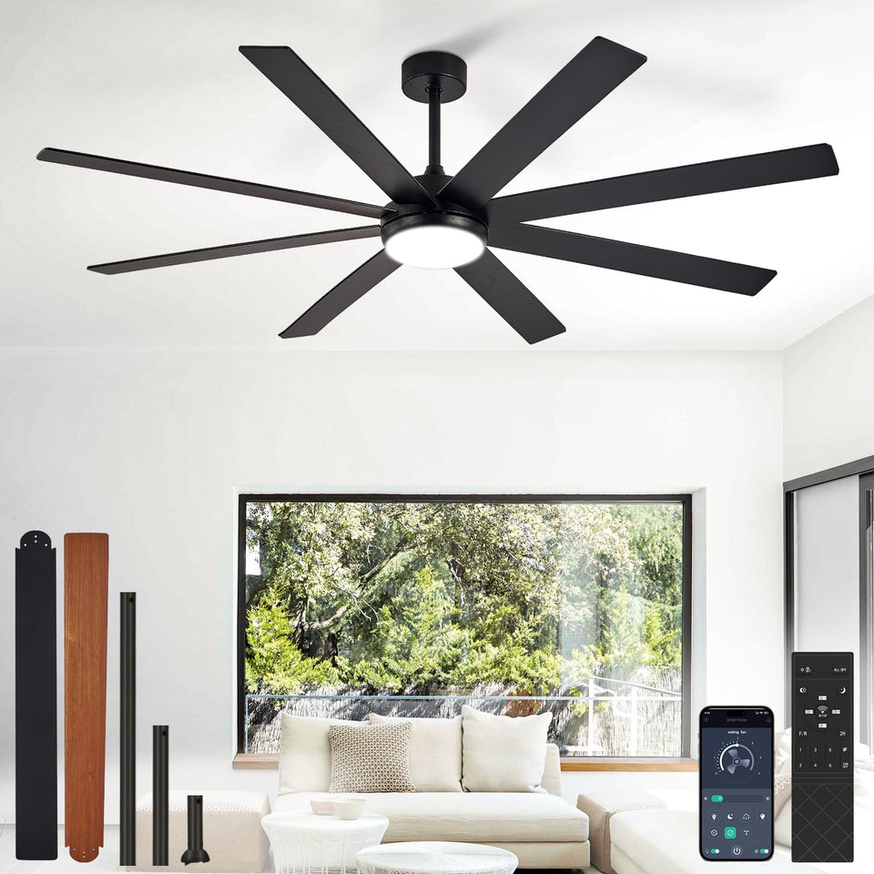 Depuley 66-inch ceiling fan with lights for indoor and outdoor spaces, versatile design.