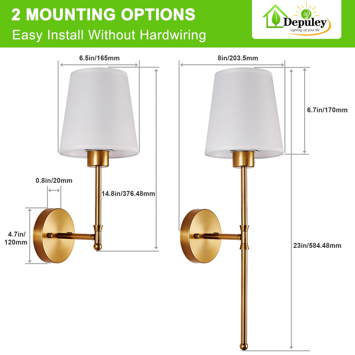 Depuley wall lights shown in a living room setup for stylish illumination.