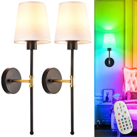 Depuley battery-operated wall sconce with remote in black and gold for cordless ambiance.