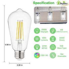 Depuley 5000K daylight LED with 360° beam for uniform task lighting.