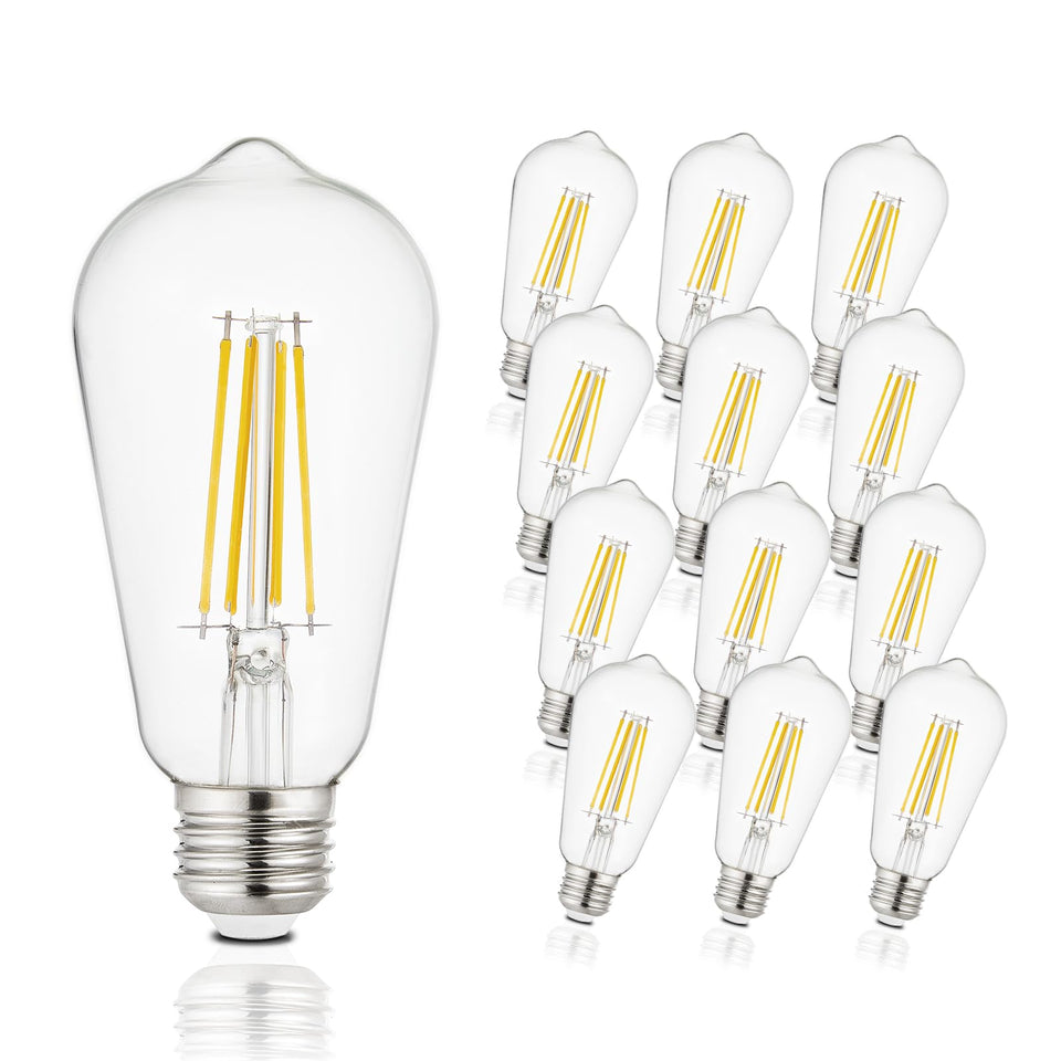 Depuley ST58 clear-glass LED filament bulb for vintage ambiance and efficiency.