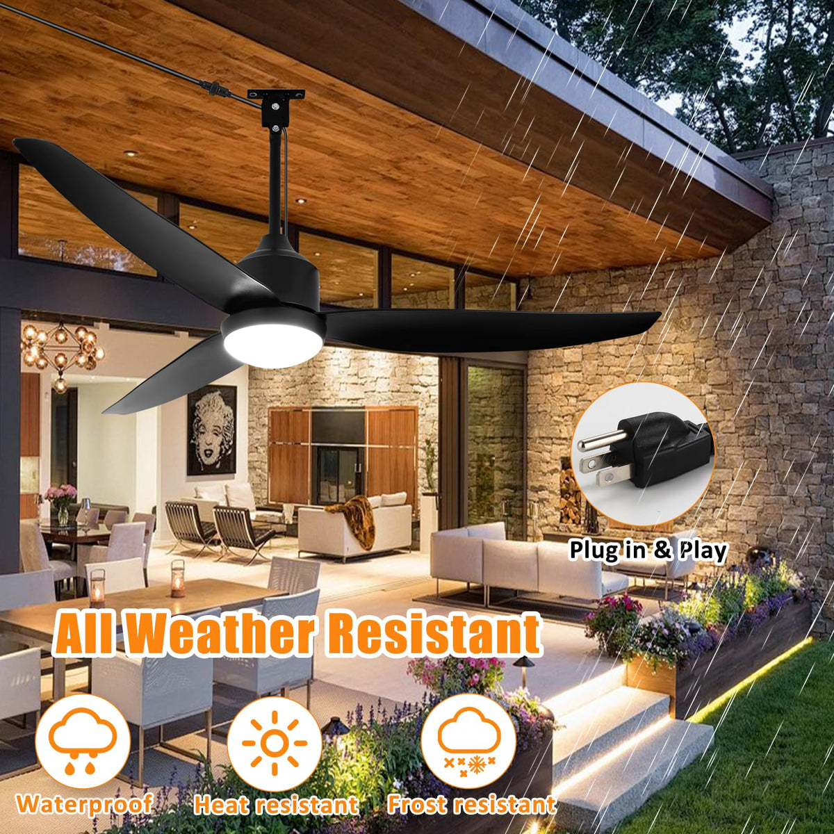 Depuley gazebo fan dimmable LED light offers customizable ambience for evenings outdoors.