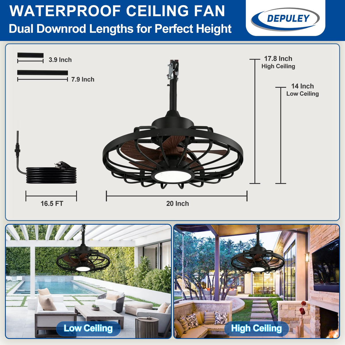 Depuley IP44 waterproof rating for outdoor use
