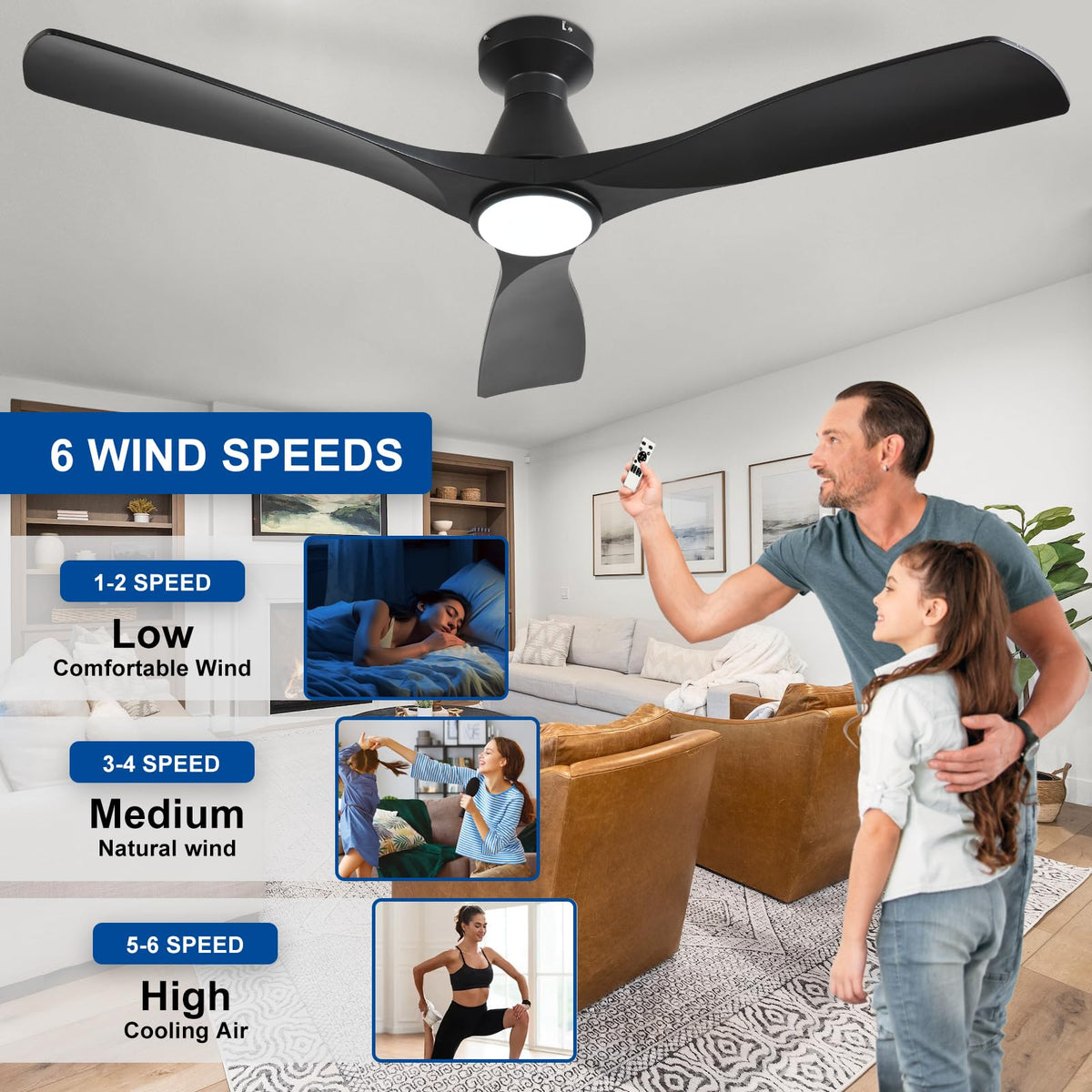 Depuley modern ceiling fan suitable for bedrooms, living rooms, and patios