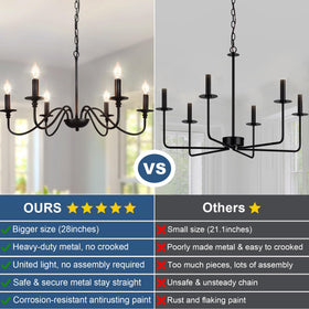 Versatile chandelier for living rooms, dining, bedrooms, and offices.