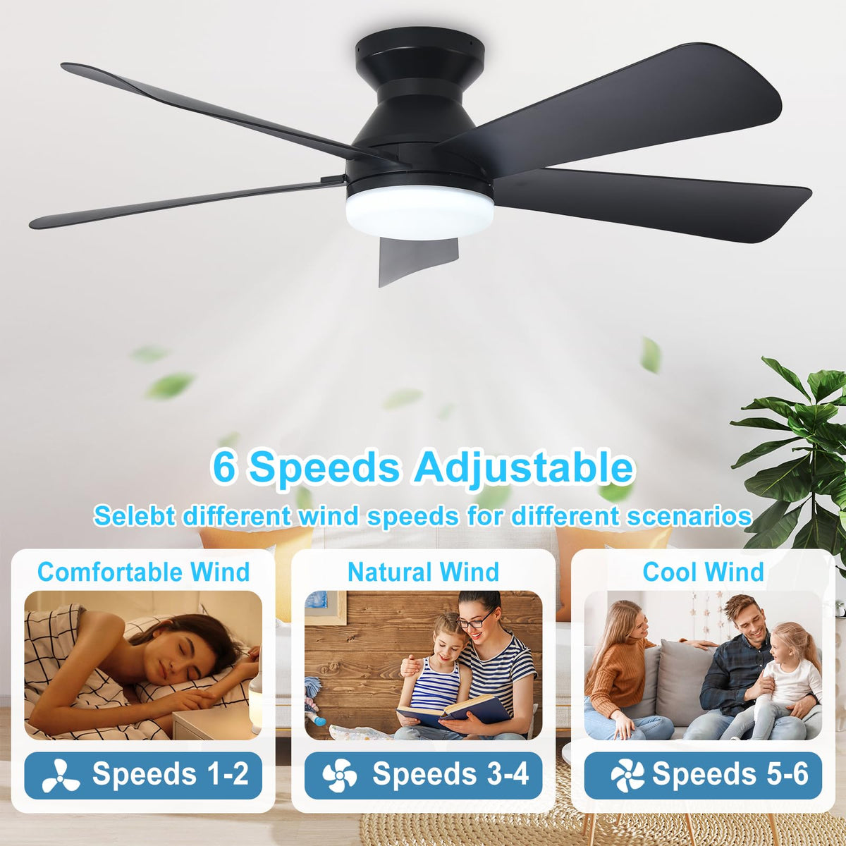 Depuley outdoor-rated ceiling fan suitable for patios and covered spaces with quiet operation.