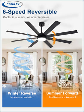 Depuley quiet DC motor supports reverse airflow for year‑round comfort.
