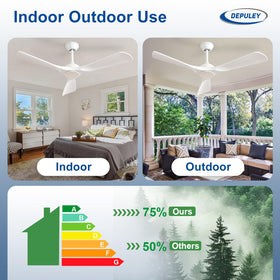 Depuley reversible ceiling fan ideal for year-round comfort in patios and living spaces.