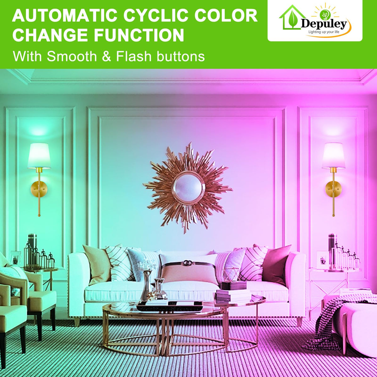 Depuley wall sconce with USB charging LED bulbs delivers bright, maintenance-free illumination