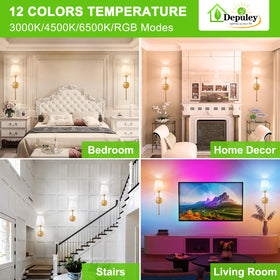 Depuley wireless wall sconce with remote enables easy on-couch brightness and color changes.