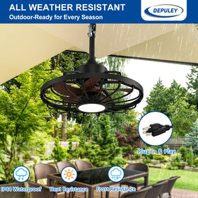 Depuley walnut finish ceiling fan closeup in outdoor setting