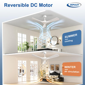 Depuley white 3-blade ceiling fan showcases a minimalist, modern design.