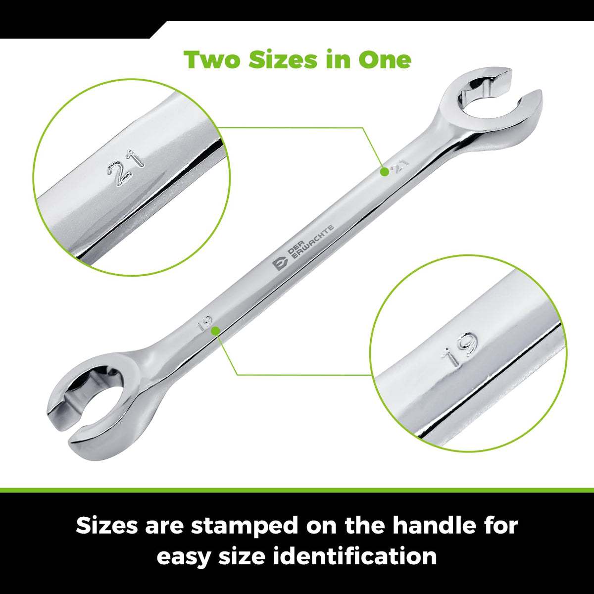 Der Erwachte flare-nut wrench set showcases CR-V steel shine for lasting automotive durability.