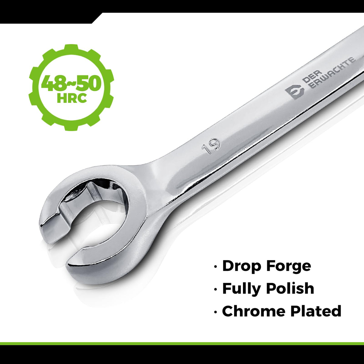 Der Erwachte flare-nut wrench set includes SAE and metric sizes from 1/4 to 7/8 in and 8 to 21 mm.