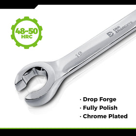Der Erwachte flare-nut wrench set includes SAE and metric sizes from 1/4 to 7/8 in and 8 to 21 mm.