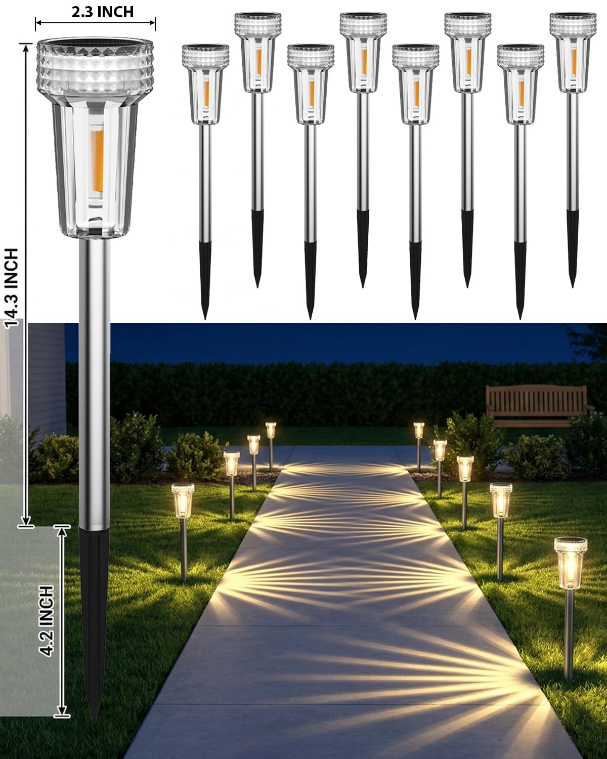 DERAYSION 2700K warm white LEDs offer cozy, welcoming pathway lighting.