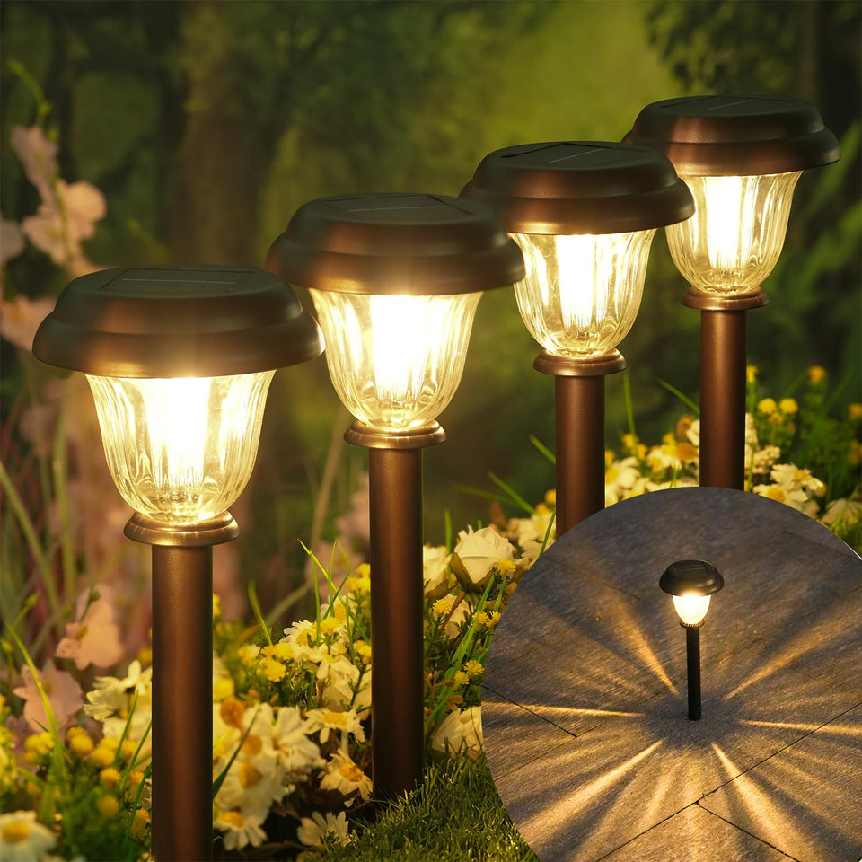 DERAYSION solar pathway light in stainless steel and glass for warm-white illumination