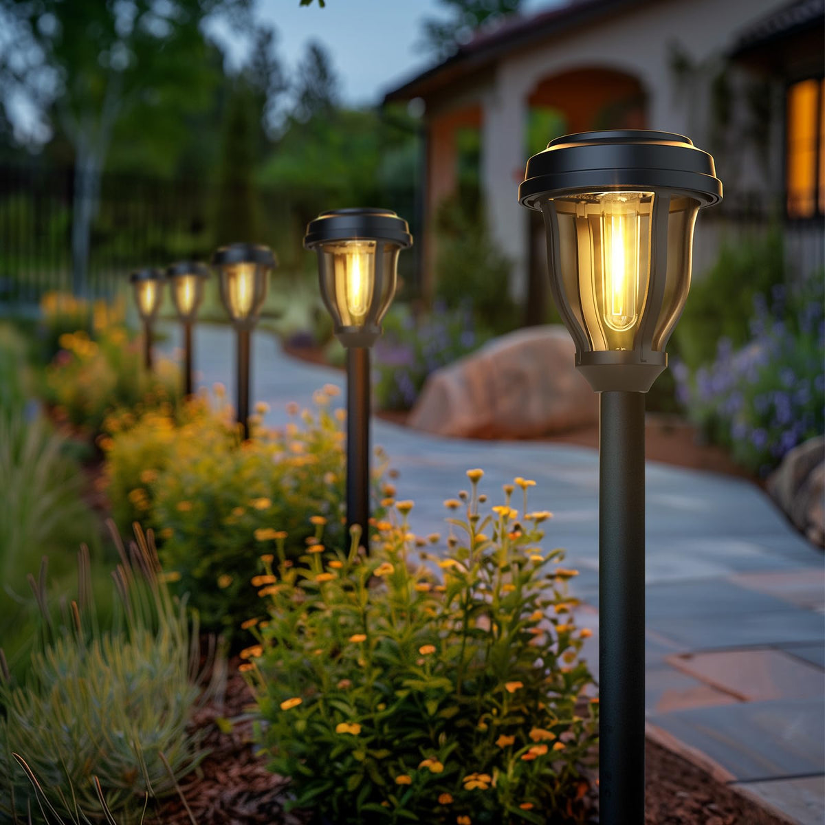 DERAYSION garden lighting creates a welcoming glow and defines pathways after dark.