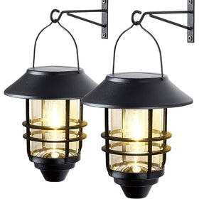 DERAYSION solar lantern hanging decor with metal frame for inviting porch ambiance