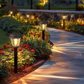 DERAYSION pathway light with dusk-to-dawn sensor in stainless steel and glass