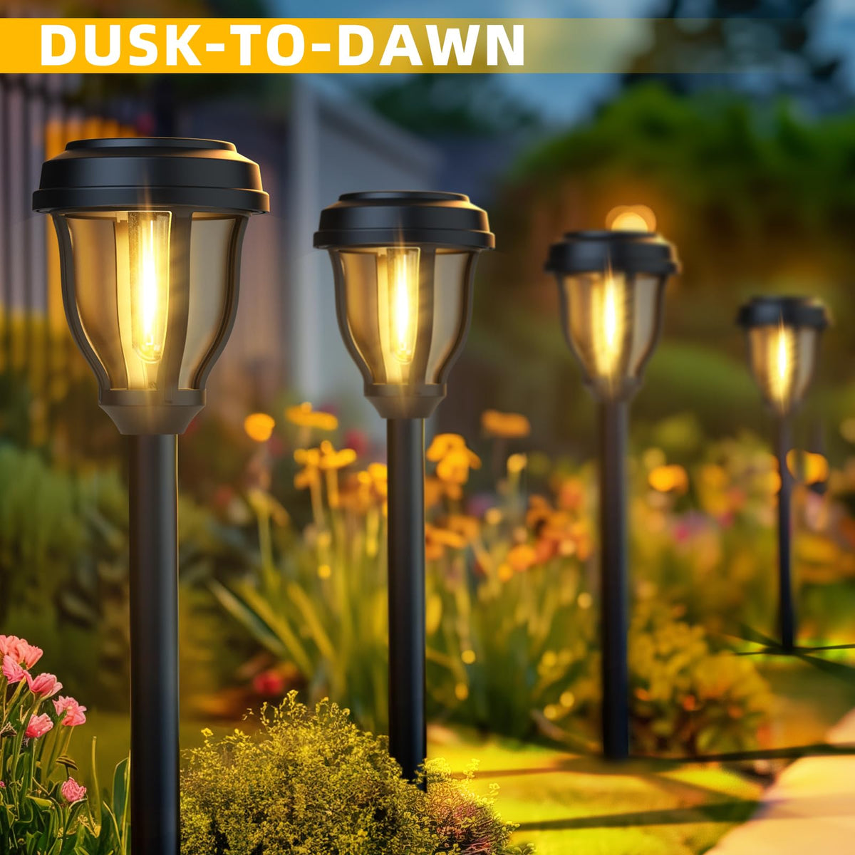 DERAYSION solar pathway light with warm glow enhances curb appeal and ambient garden lighting.