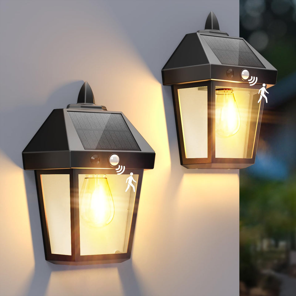 DERAYSION solar porch light 9-inch front view for bright porch illumination.