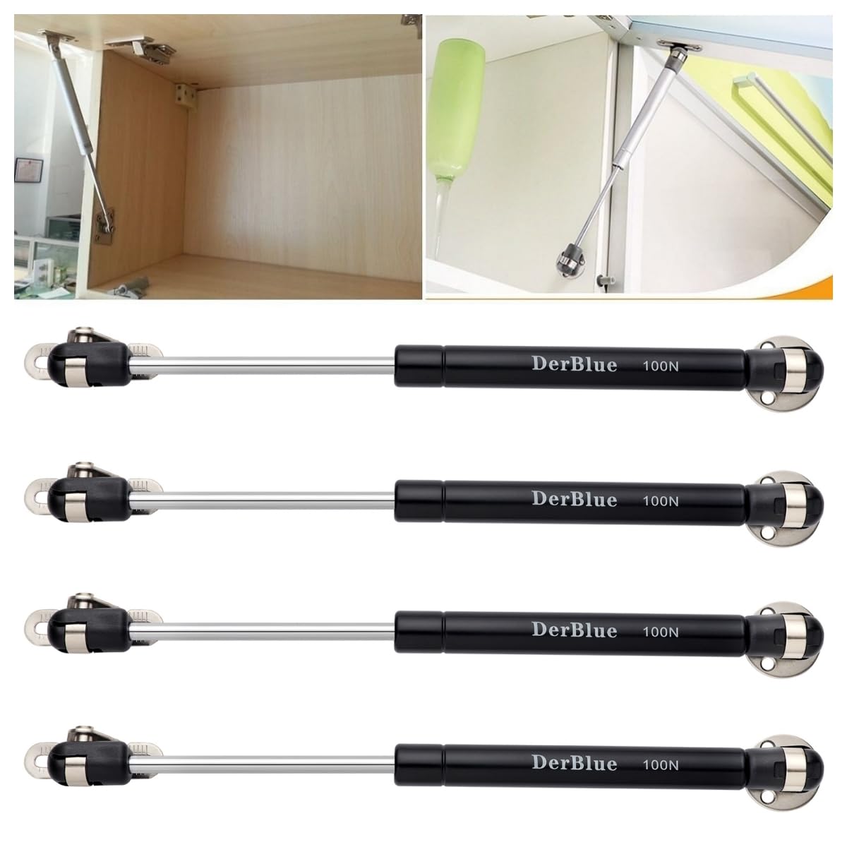 DerBlue 4-pack 10-inch gas struts for cabinets provide a steady lift.