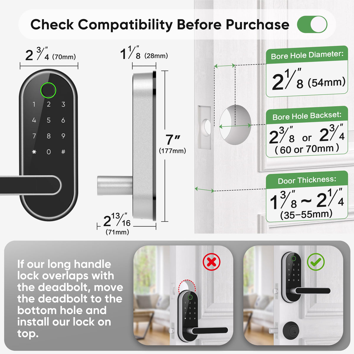Easy screwdriver installation of Dermum lock on a standard door.
