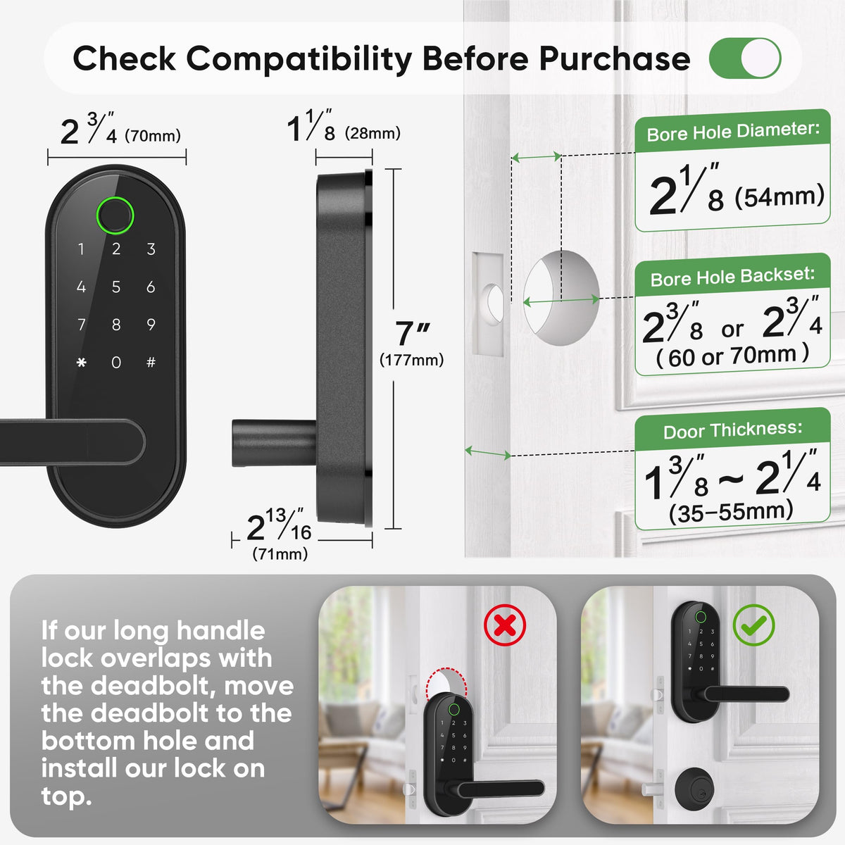 Dermum easy screwdriver installation suitable for many door types.
