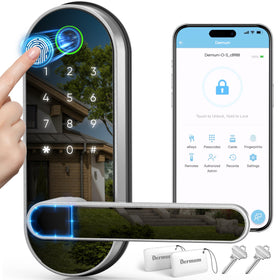 Dermum keyless entry fingerprint smart lock on door for secure home access.