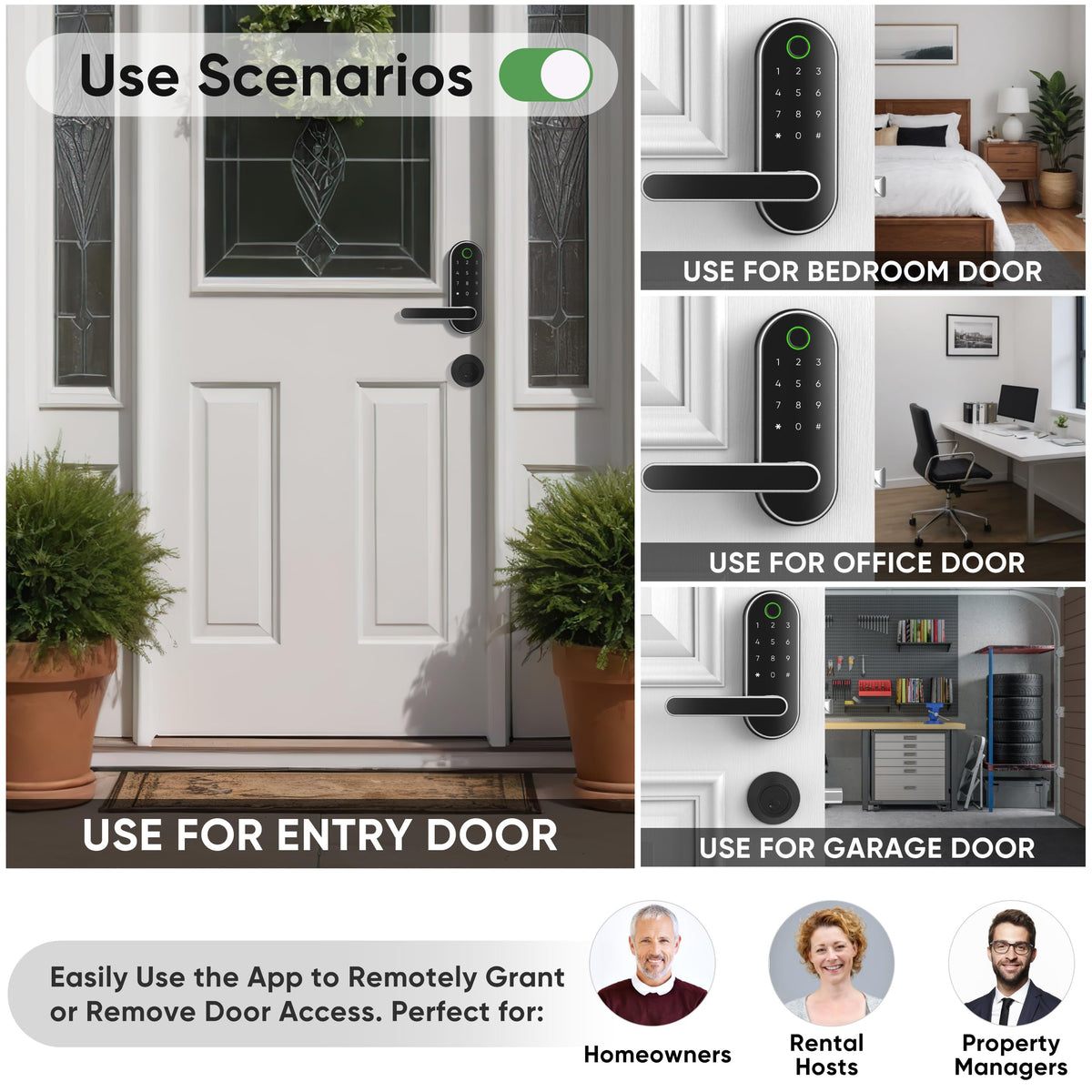 Close-up of Dermum keypad on exterior door for convenient entry.