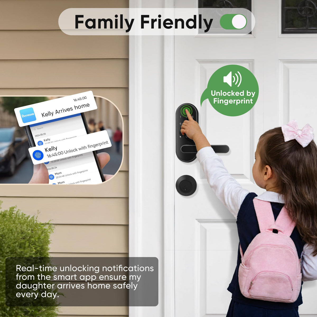 Dermum lock controlled via app for real-time status and remote management.