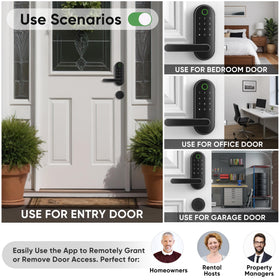 Dermum smart lock with handle and keypad ensuring quick, secure entry.