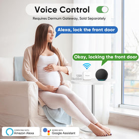 Dermum voice control supports Alexa and Google Assistant for hands-free operation.