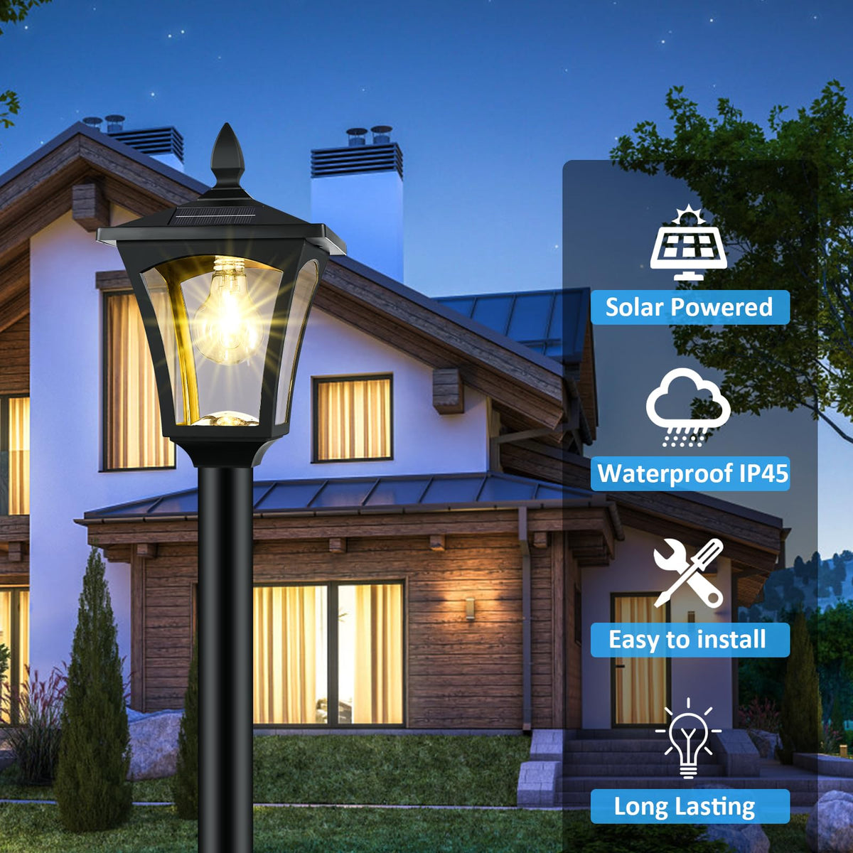 Derynome waterproof IP45 post light endures rain and shine.