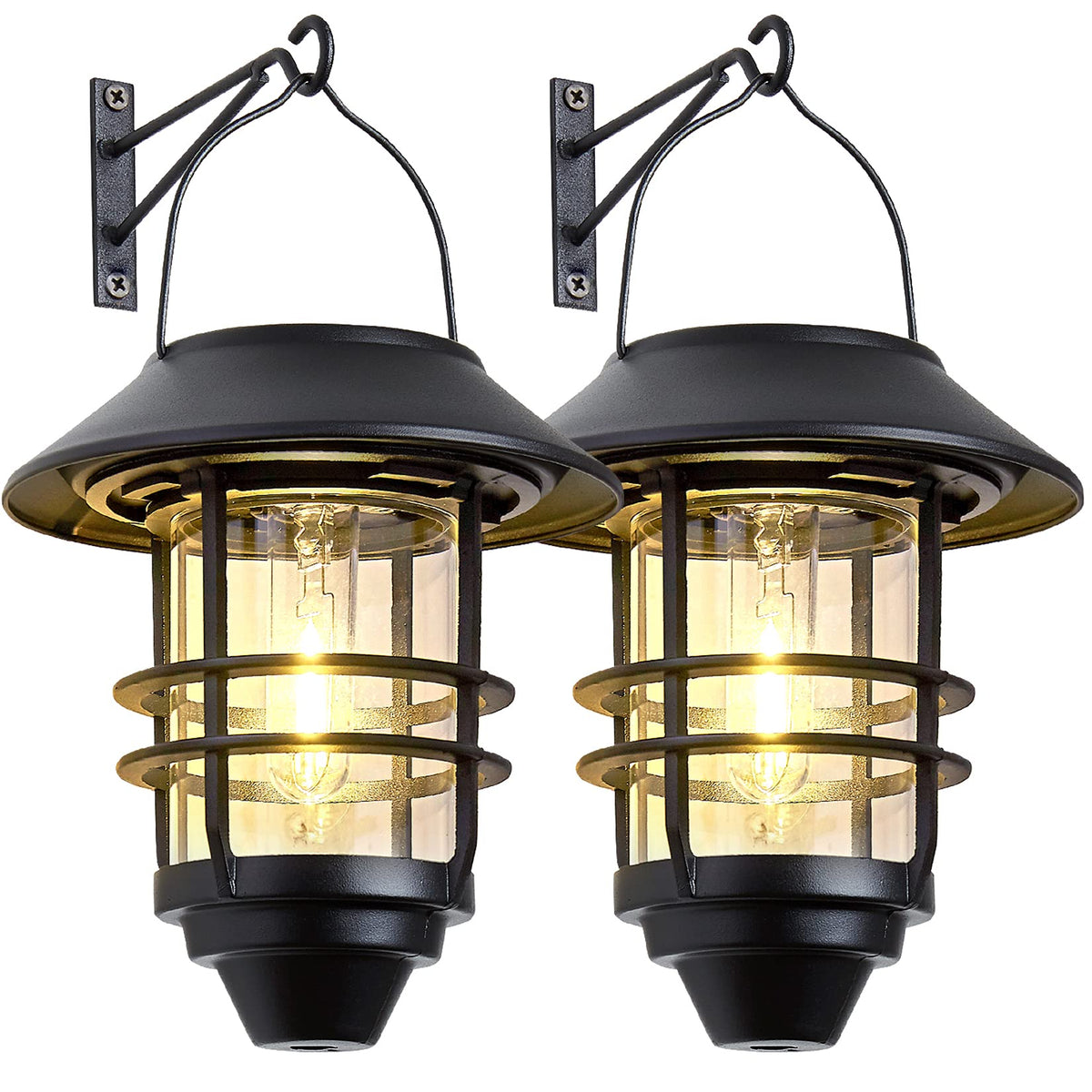 Derynome solar lantern on wall with warm ambient light for porch.