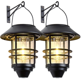 Derynome solar lantern on wall with warm ambient light for porch.