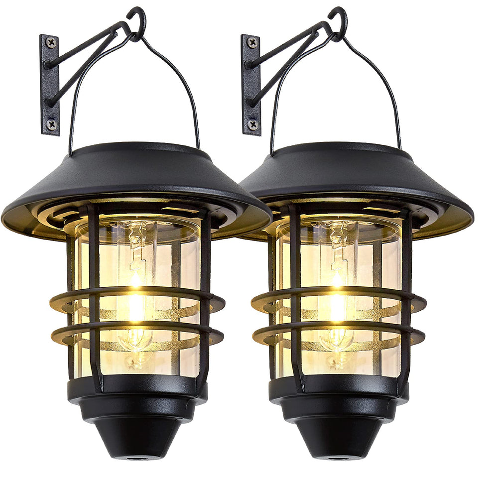 Derynome solar lantern on wall with warm ambient light for porch.
