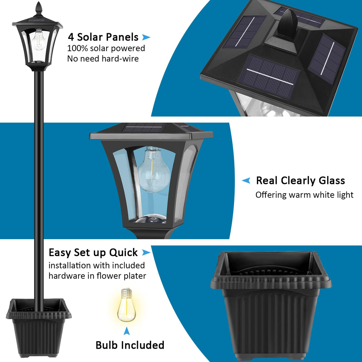 Derynome solar post light assembly shown for easy, wire-free installation.