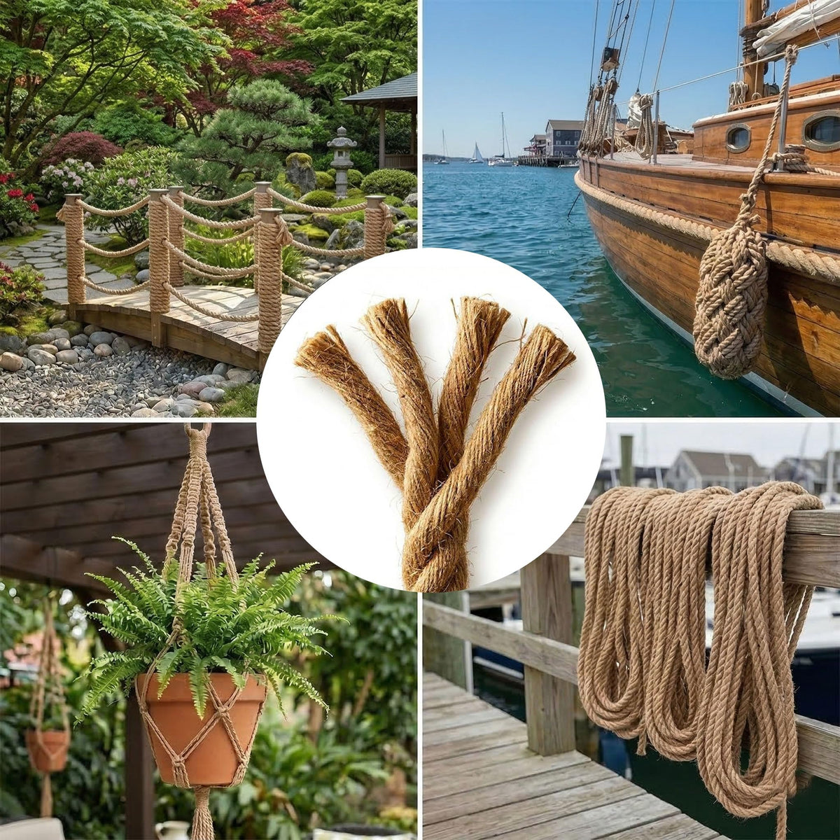 DerziNet hemp rope coiled beside a hammock for rustic porch setup.