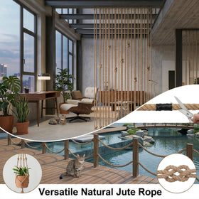 DerziNet hemp rope used on railing with rugged texture for decor.
