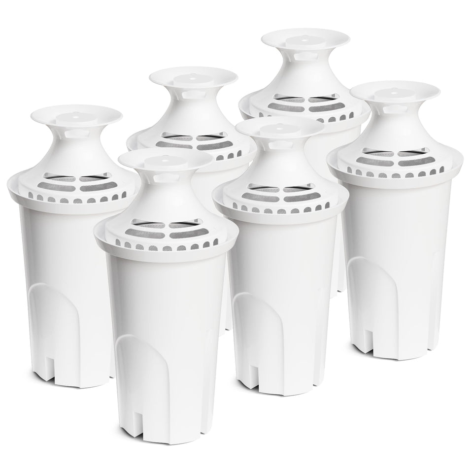 DESENRUIS water filter being inserted into a Brita pitcher for cleaner taste