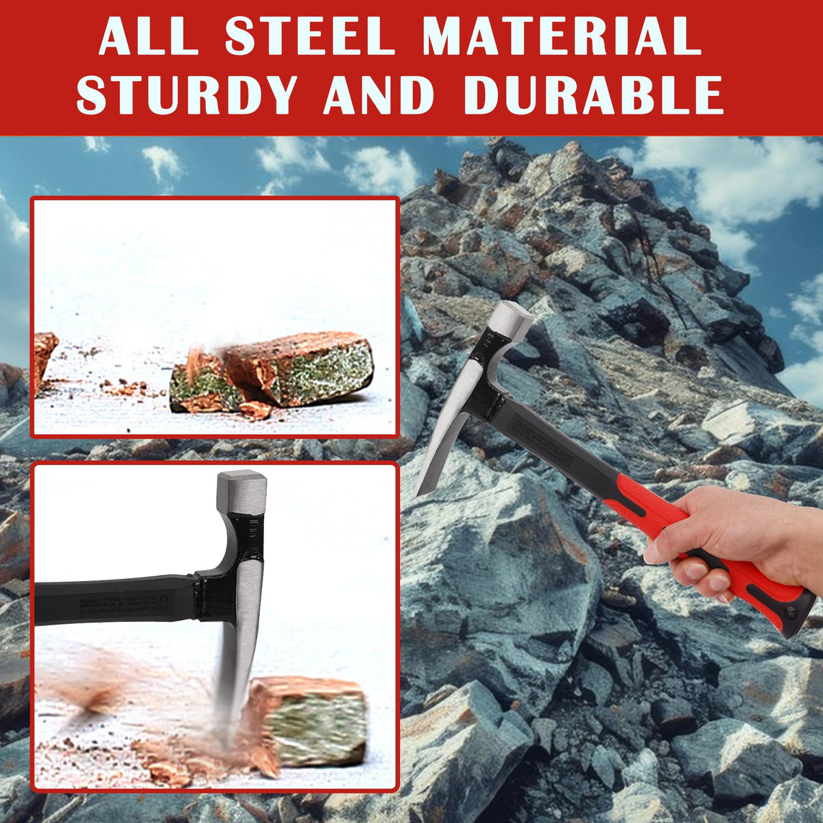 DESHIL Hammer with fiberglass shock-absorbing grip for comfortable balance.